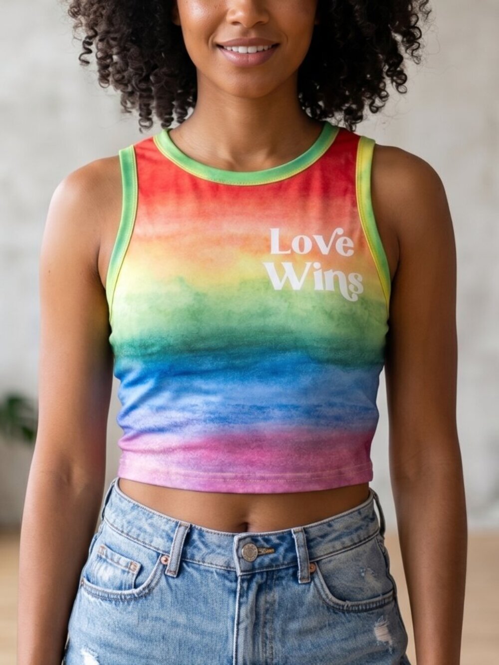 NWOT | PHIXWORLD Rainbow Pride Love Wins Graphic Sleeveless Crop Tank Size Small